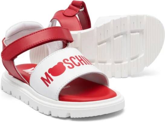 Moschino Kids Sandalen met logoprint Wit