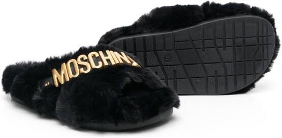 Moschino Kids Sandalen van imitatiebont Zwart