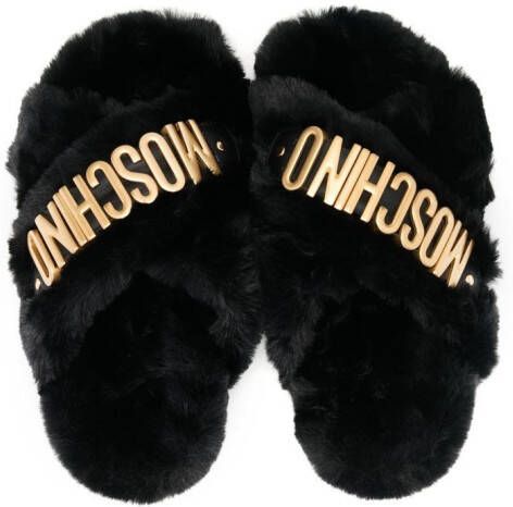 Moschino Kids Sandalen van imitatiebont Zwart