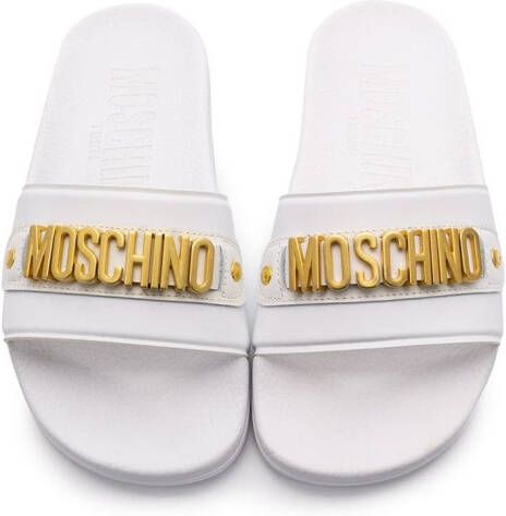 Moschino Kids Slippers met logo Wit