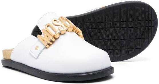Moschino Kids Slippers met logoplakkaat Wit