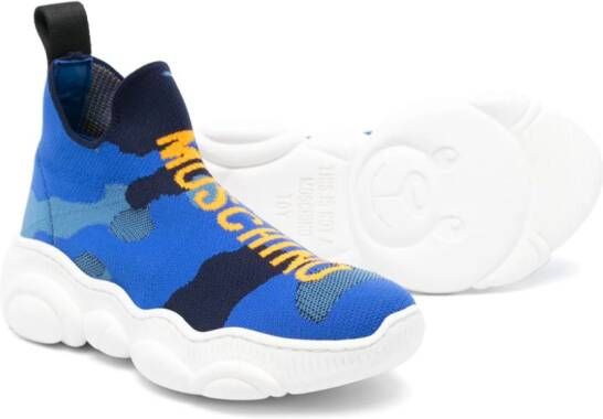 Moschino Kids Sneakers met logo jacquard Blauw