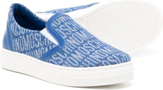 Moschino Kids Sneakers van spijkerstof met logo jacquard Blauw