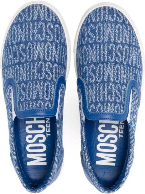 Moschino Kids Sneakers van spijkerstof met logo jacquard Blauw