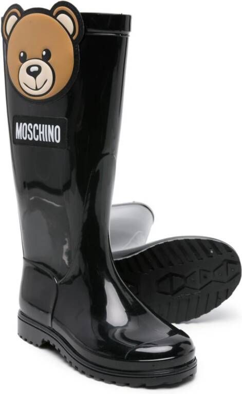 Moschino Kids Regenlaarzen met teddybeer-applicatie Zwart