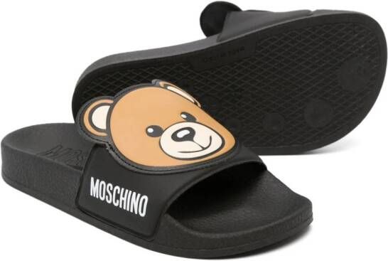 Moschino Kids Teddy Bear slippers met open neus Zwart