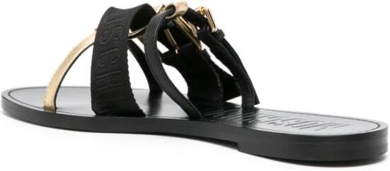 Moschino Leren slippers met gespbandjes Zwart