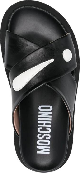 Moschino Leren slippers met patch Zwart