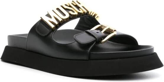 Moschino Slippers met logo-applicatie Zwart