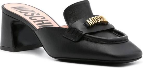 Moschino Leren loafer muiltjes met logo Zwart
