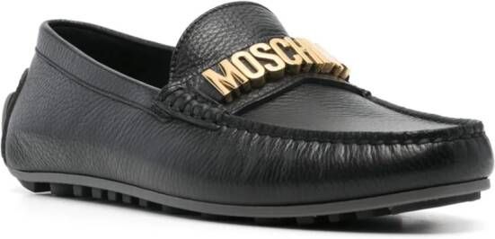 Moschino Leren loafers met logo Zwart
