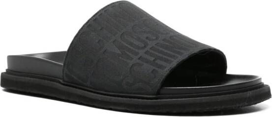 Moschino Satijnen slippers met monogram jacquard Zwart