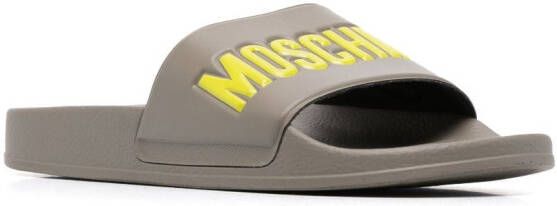 Moschino Slippers met logo-reliëf Grijs