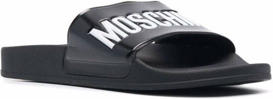 Moschino Slippers met logo-reliëf Zwart