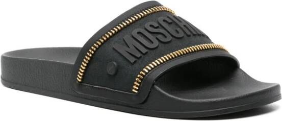 Moschino Slippers met logo-reliëf Zwart