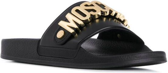 Moschino Slippers met logo Zwart