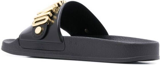Moschino Slippers met logo Zwart