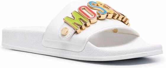 Moschino Slippers met logoplakkaat Wit
