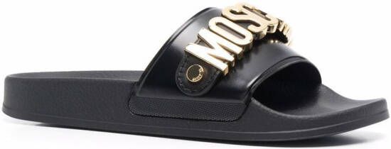 Moschino Slippers met logoplakkaat Zwart