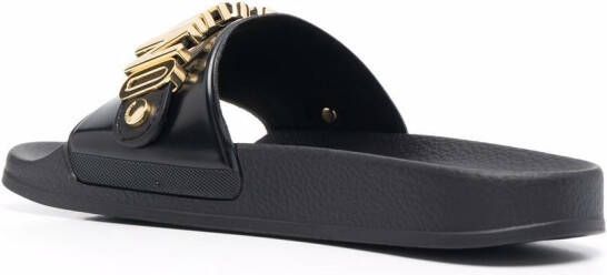 Moschino Slippers met logoplakkaat Zwart