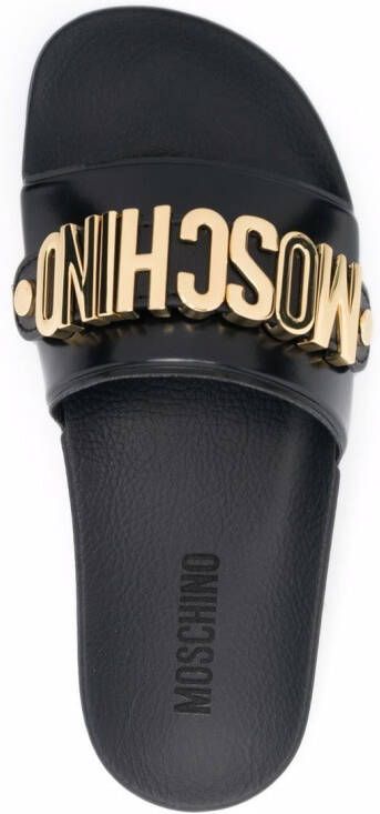 Moschino Slippers met logoplakkaat Zwart