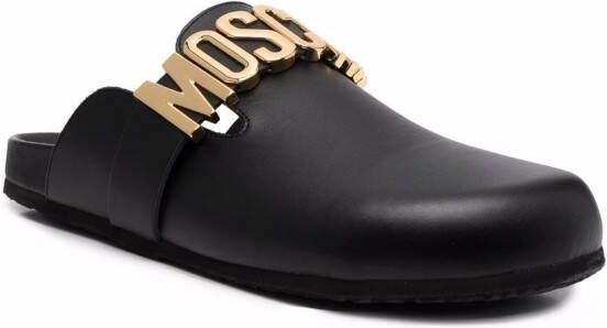 Moschino Slippers met logoplakkaat Zwart
