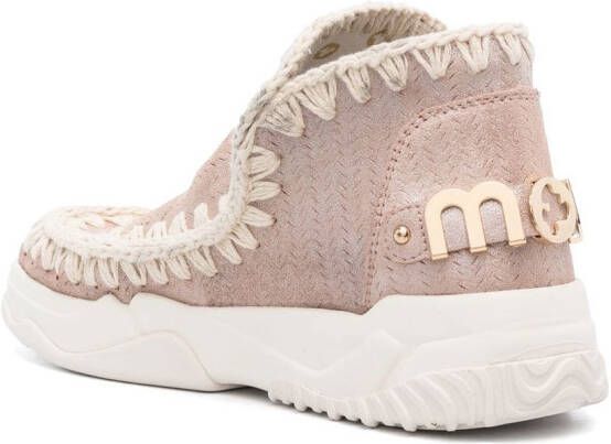 Mou Enkellaarzen met stiksel afwerking Beige