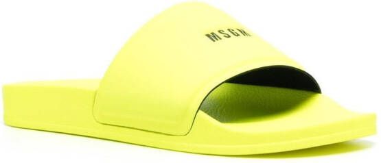 MSGM Slippers met logoprint Geel
