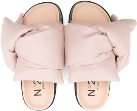 Nº21 Kids Gewatteerde slippers met gedraaid detail Beige