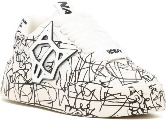 NAKED WOLFE Kosa Scribble sneakers met graffiti-print Wit