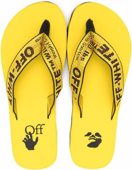 Off-White Industrial teenslippers met diagonale streep Geel