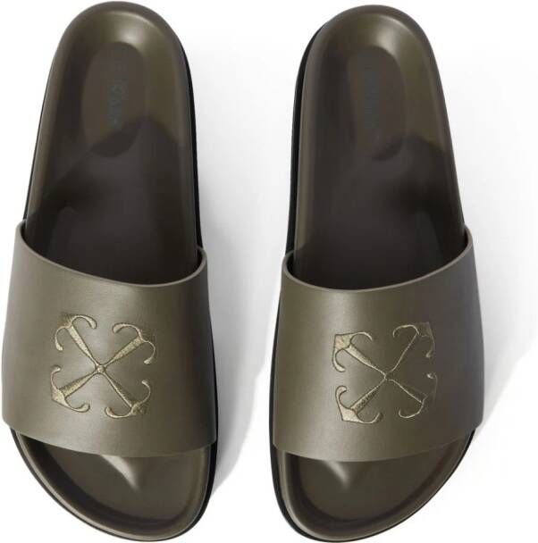 Off-White Slippers met geborduurde pijl Groen