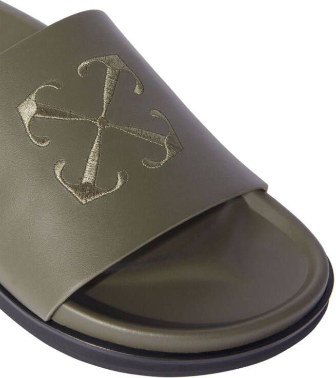 Off-White Slippers met geborduurde pijl Groen