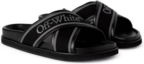 Off-White Slippers met logoband Zwart