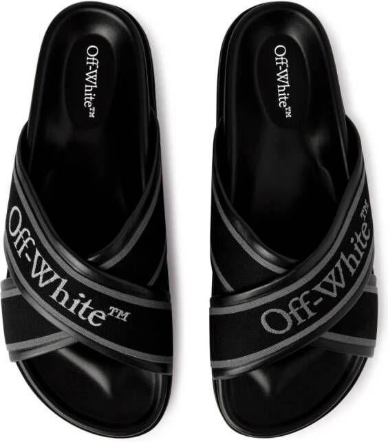 Off-White Slippers met logoband Zwart