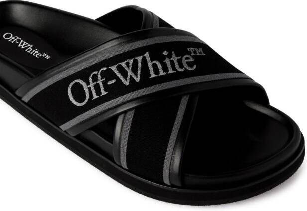 Off-White Slippers met logoband Zwart