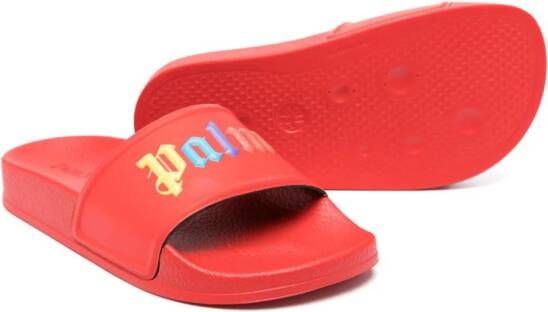 Palm Angels Kids Gevormde slippers met logo-reliëf Rood