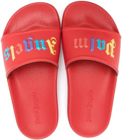 Palm Angels Kids Gevormde slippers met logo-reliëf Rood