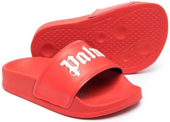 Palm Angels Kids Badslippers met logo-reliëf Rood