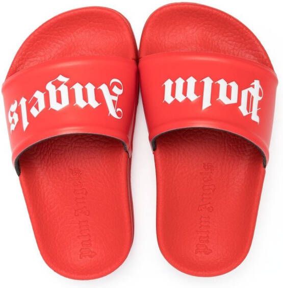 Palm Angels Kids Badslippers met logo-reliëf Rood