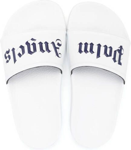 Palm Angels Kids Slippers met logoprint Wit