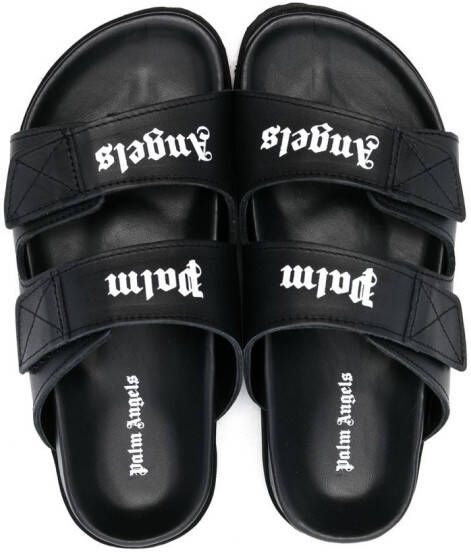 Palm Angels Kids Slippers met logoprint Zwart