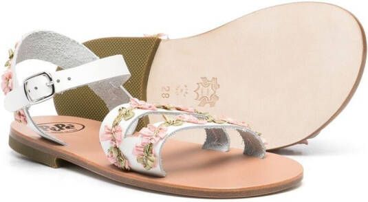 Pèpè Sandalen met geborduurde bloemen Wit