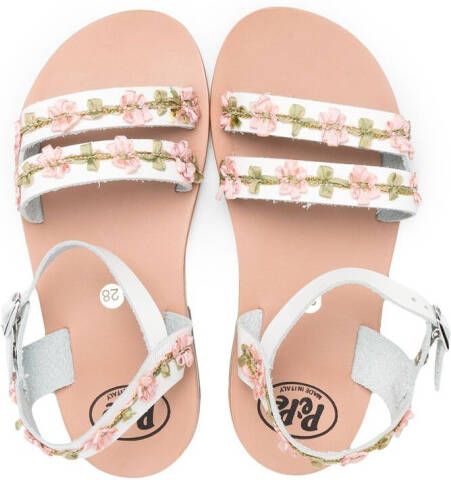 Pèpè Sandalen met geborduurde bloemen Wit