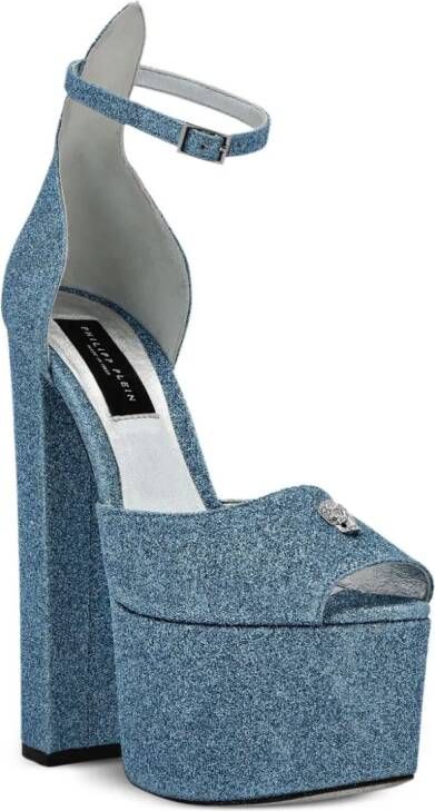 Philipp Plein 120mm glitter sandalen met plateauzool Blauw