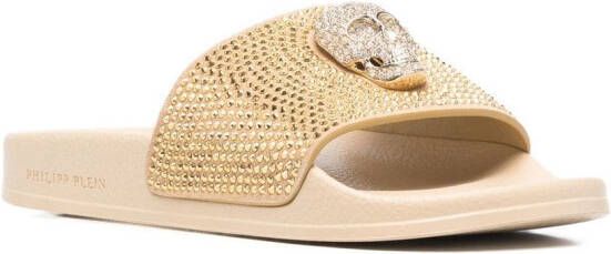 Philipp Plein Badslippers met doodskop Beige