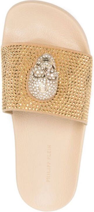 Philipp Plein Badslippers met doodskop Beige