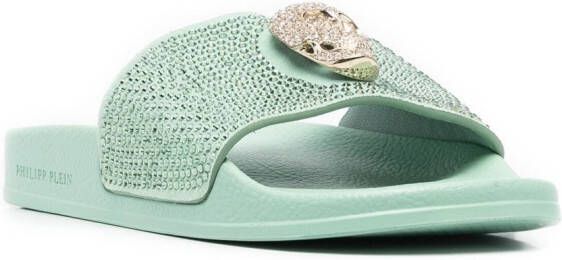 Philipp Plein Badslippers met doodskop Groen