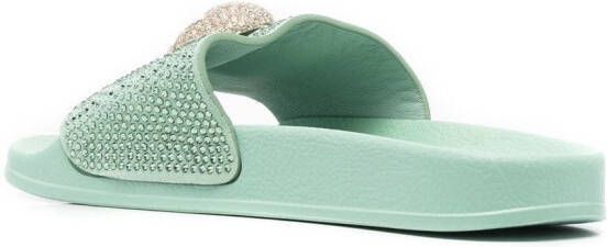 Philipp Plein Badslippers met doodskop Groen