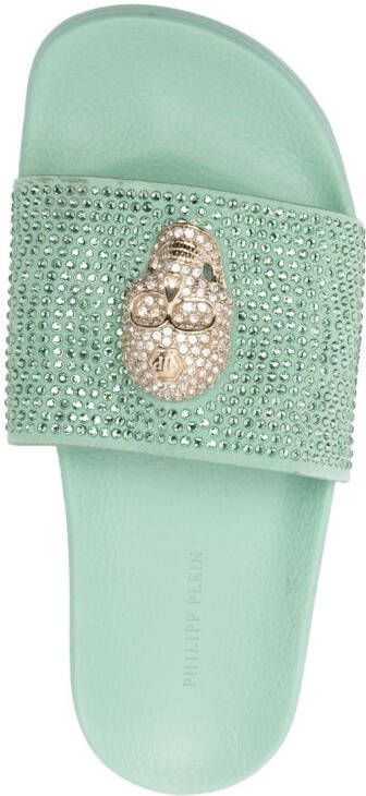 Philipp Plein Badslippers met doodskop Groen